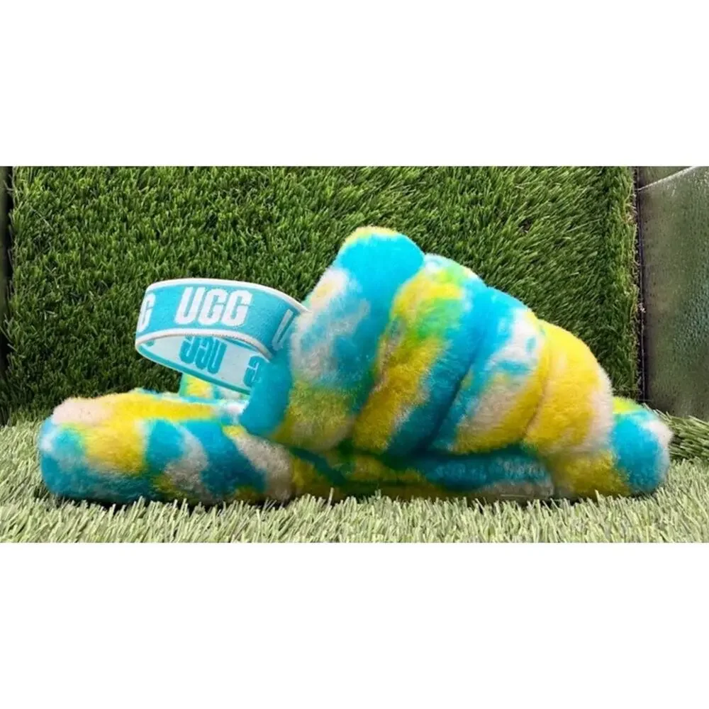 UGG Kids Fluff Yeah Slide Oasis Blue Slippers 1123636K – Size 6